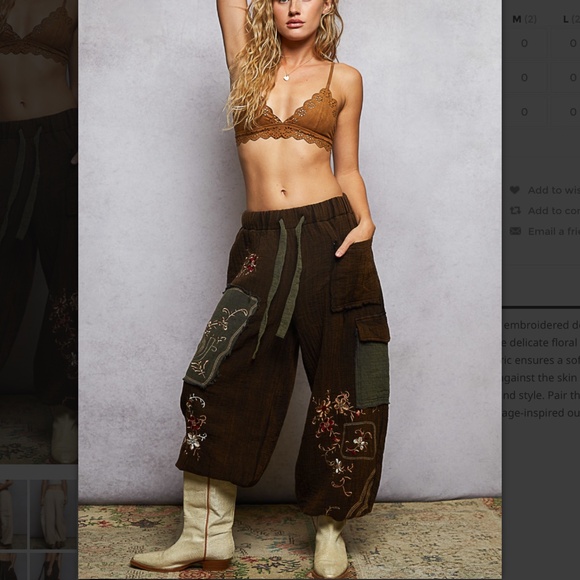 POL “ Meadow “ POL Double Gauze Jogger Pants with Embroidered Detail 77 - Picture 3 of 6